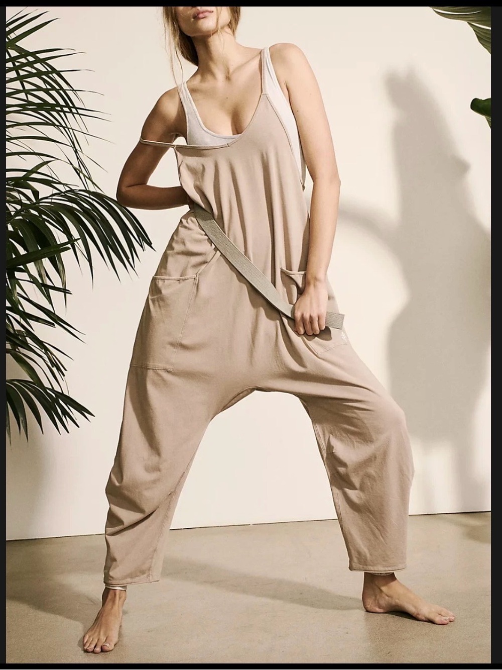 Free People Mocha Latte Hot Shot Jumpsuit with Pocket Detail